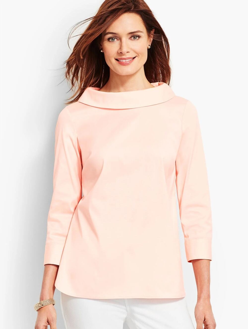 Talbots Sabrina Top Blouse Peach Cowl Neck 3/4 Sleeve Sz 2XP Womens
